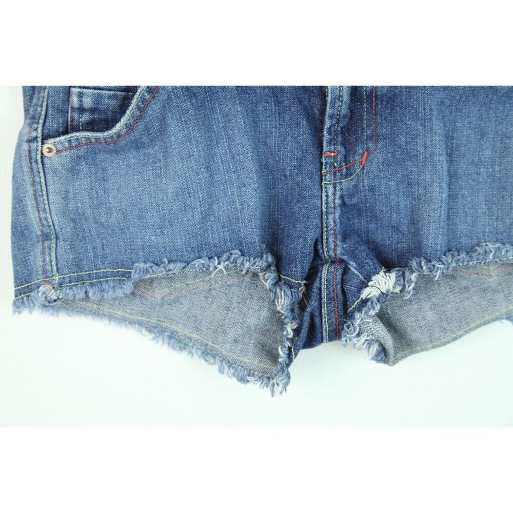 Vintage 90s Y2K Blue Asphalt Low Rise Short Shorts Juniors 5 Hot Pants Denim - Picture 3 of 7